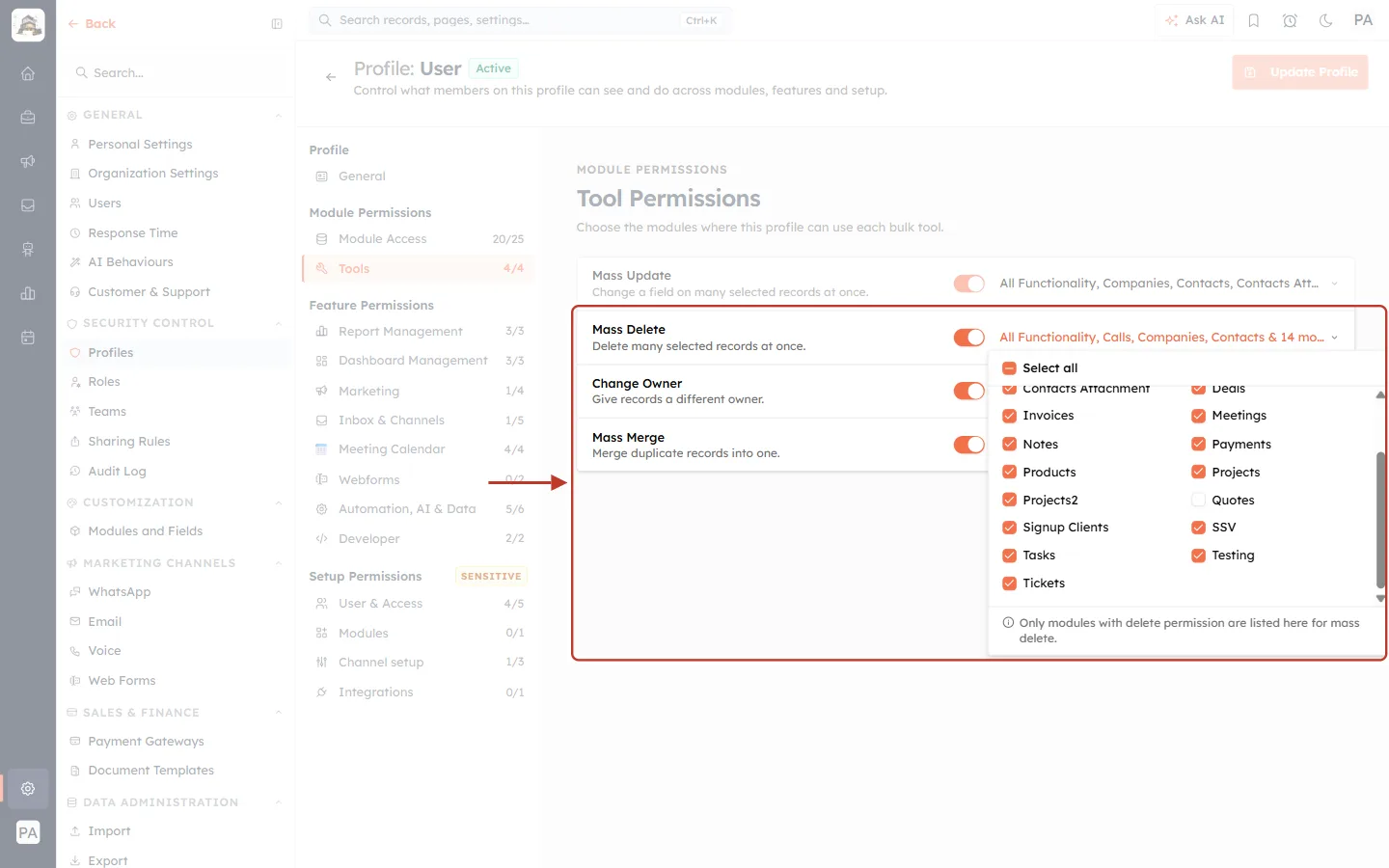The Mass Delete module picker