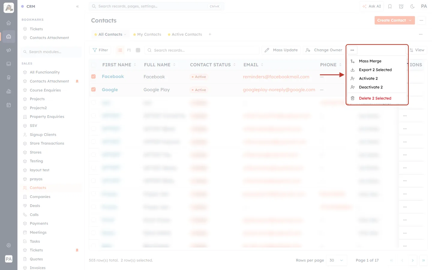 The more-actions menu