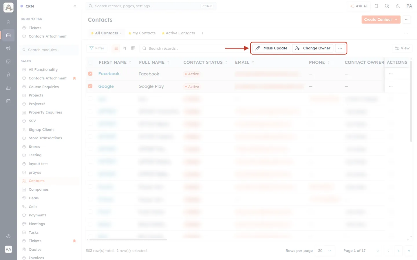 Bulk tools on the Contacts list