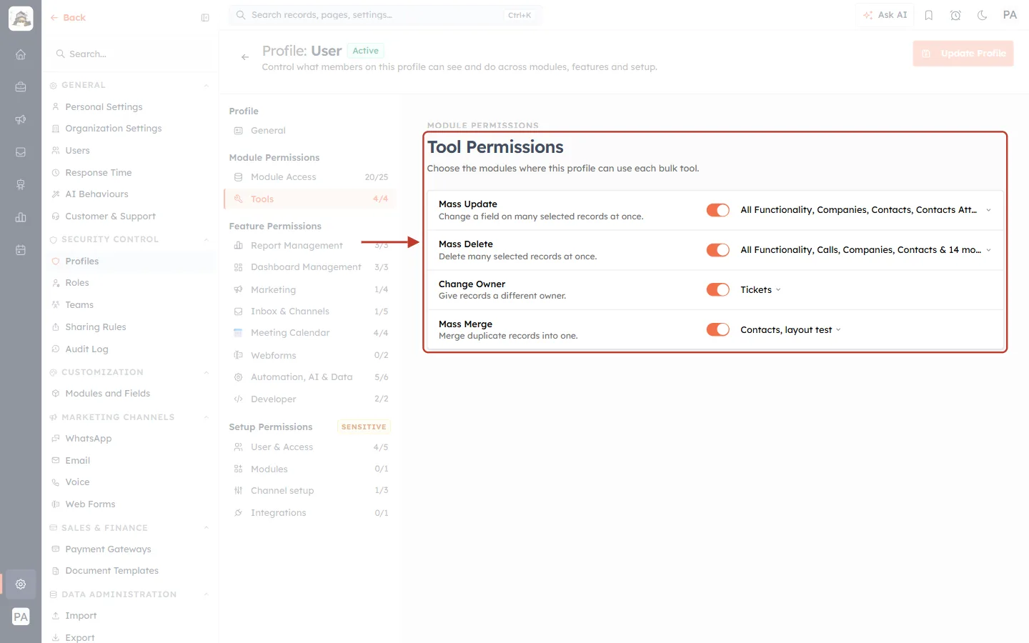 The Tool Permissions card