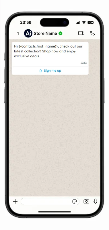 The live preview showing a message with a form button beneath it