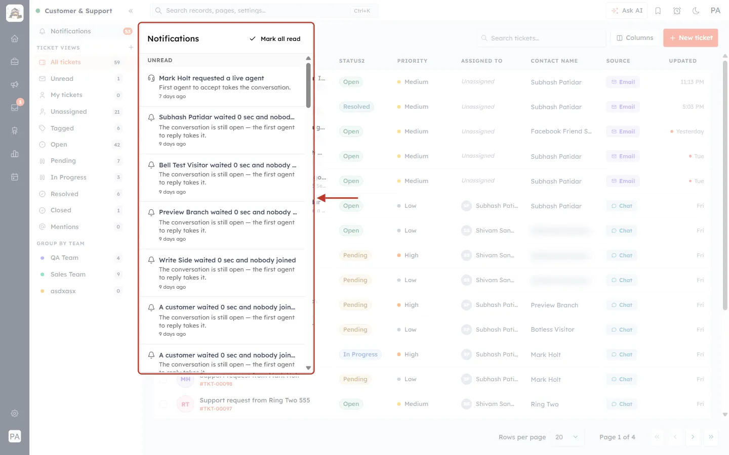 The notifications panel
