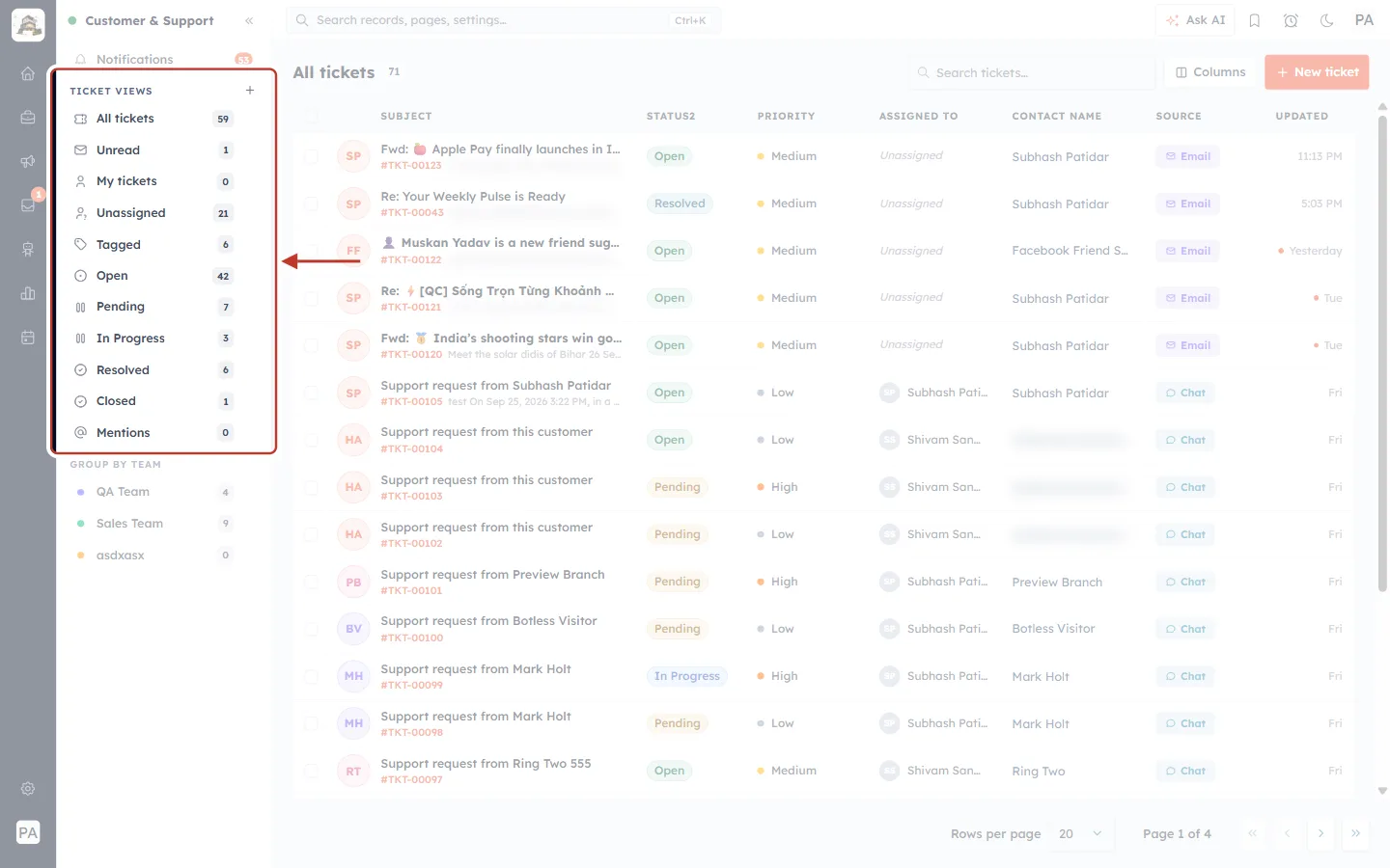 All built-in ticket views