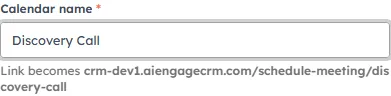 The Calendar name field on step 1, previewing the booking link address as you type