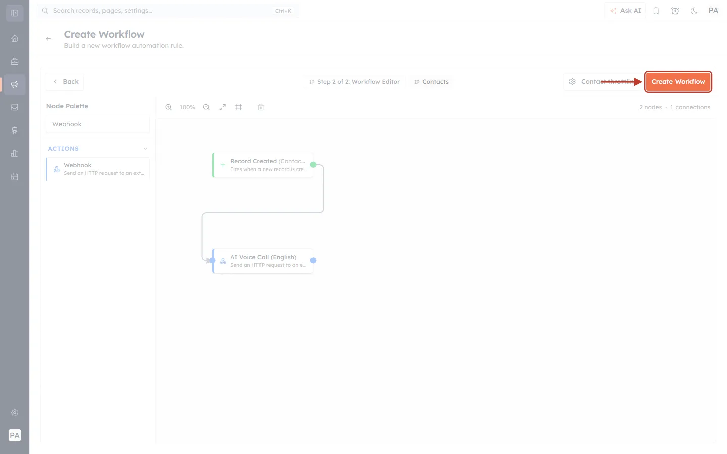 The Create Workflow button