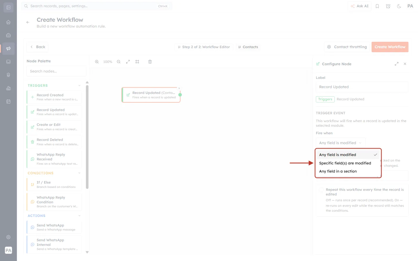 The Fire when options for Record Updated