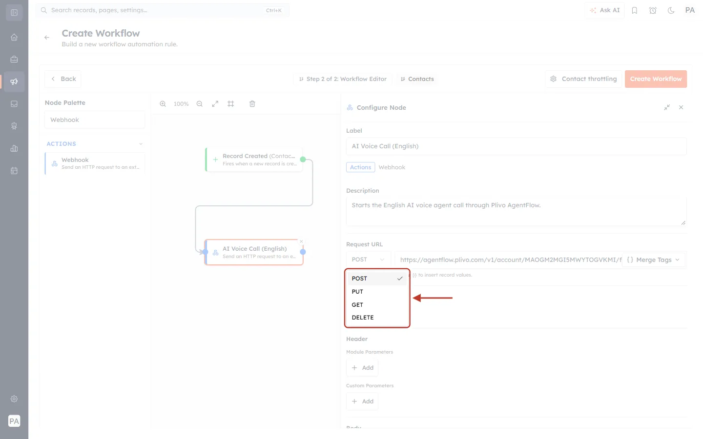 The method list: POST, PUT, GET, DELETE