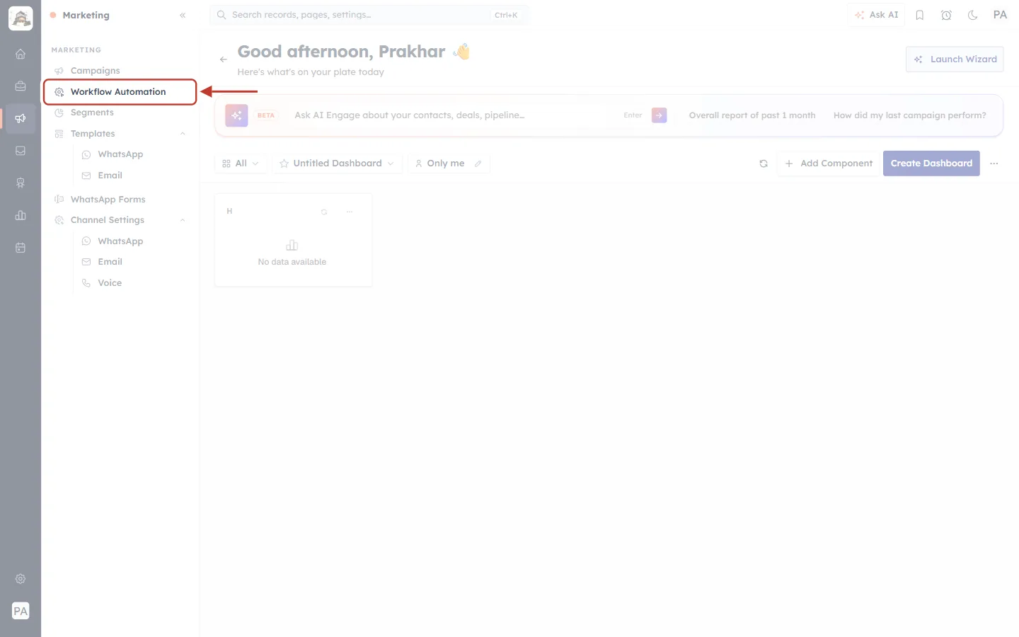 Workflow Automation in the Marketing menu