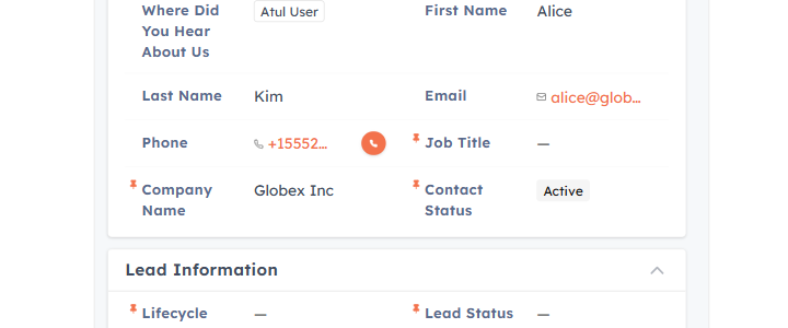 The call button next to a phone number on a contact record