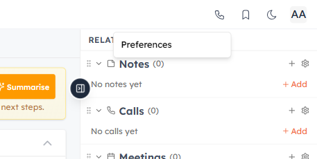 The call menu in the top bar