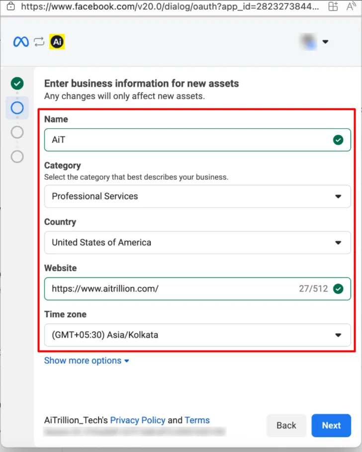 Step 2 — Start the Meta signup