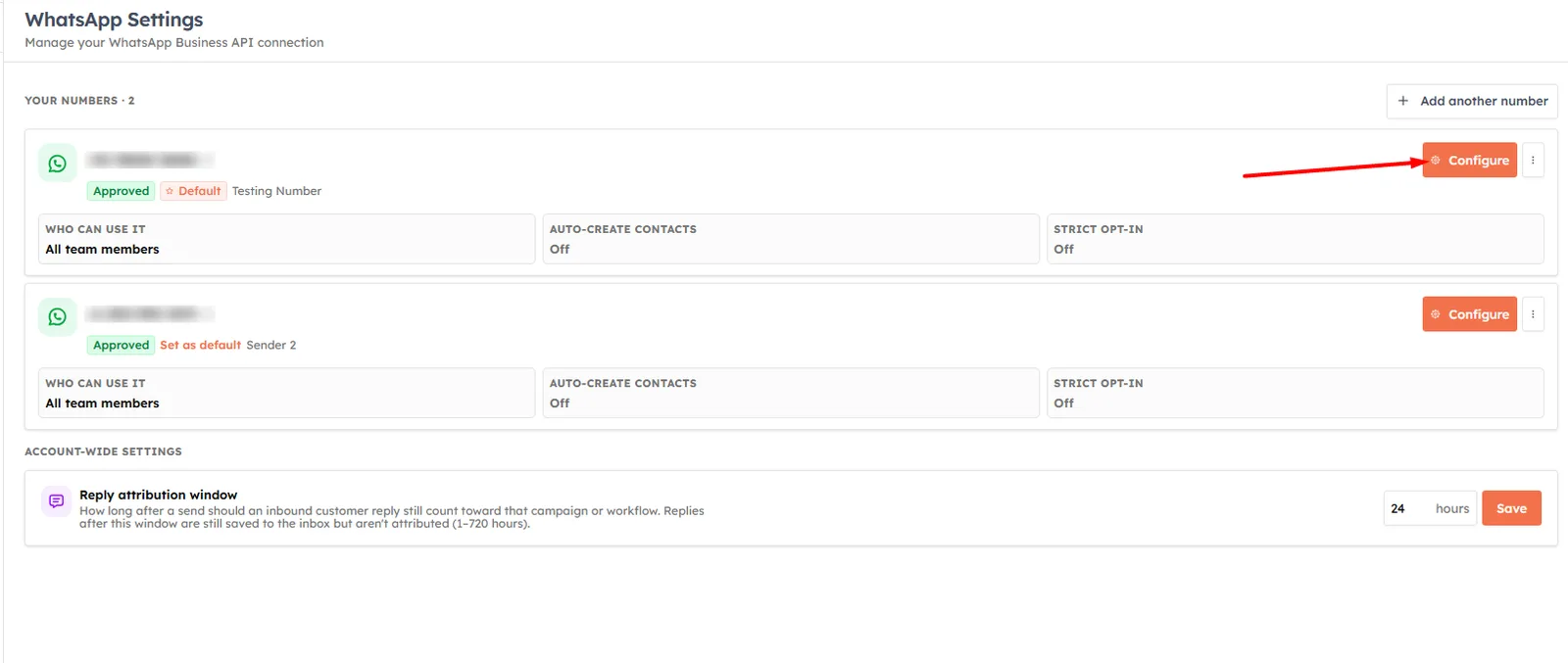 Step 4 — Configure your WhatsApp sender