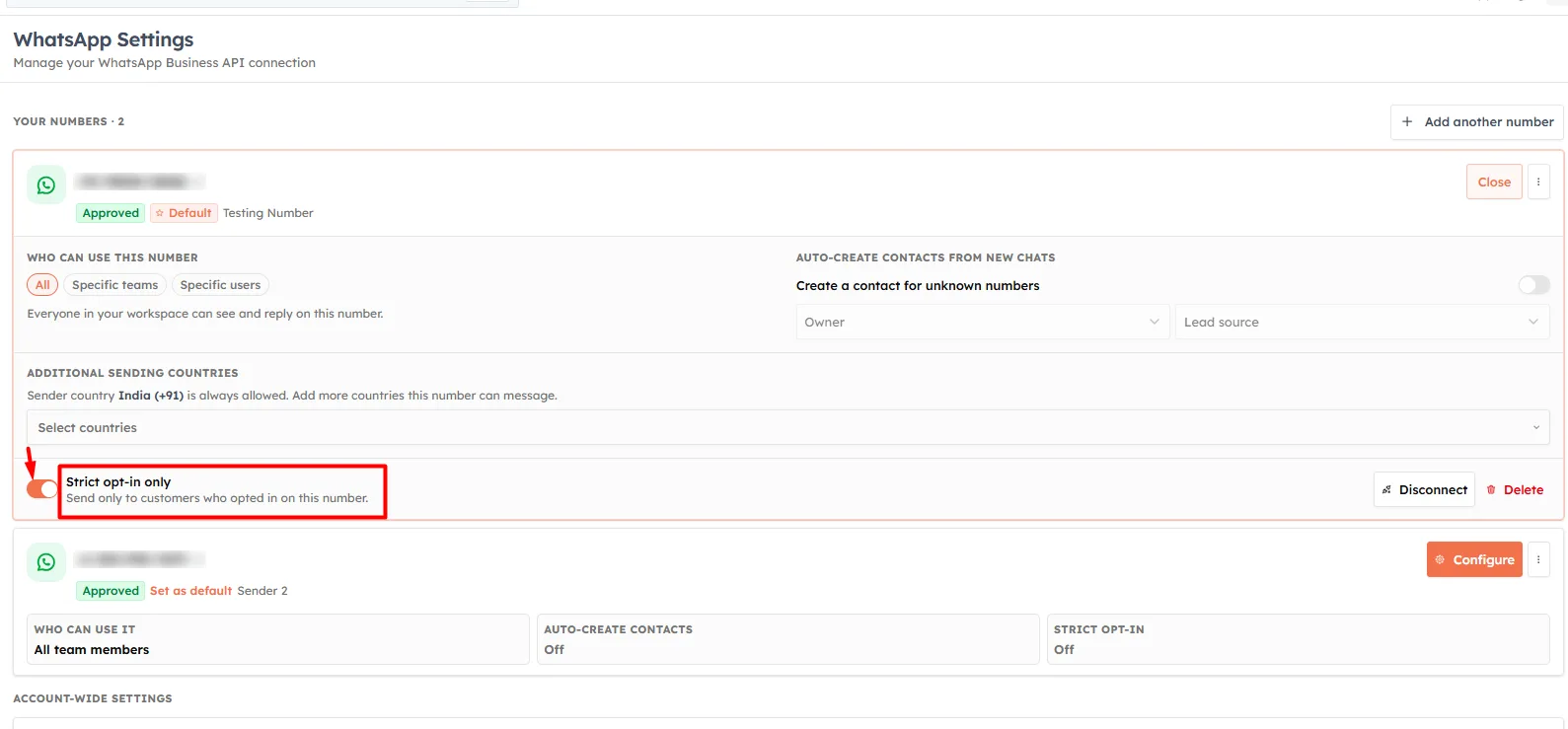 Step 4 — Configure your WhatsApp sender