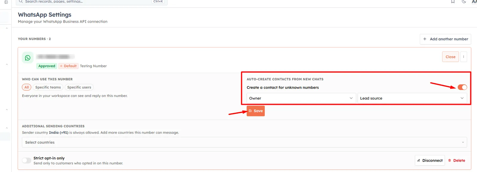 Step 4 — Configure your WhatsApp sender