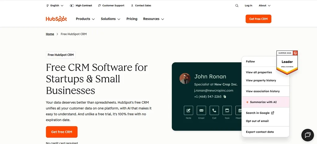 HubSpot CRM as a Zoho alternative